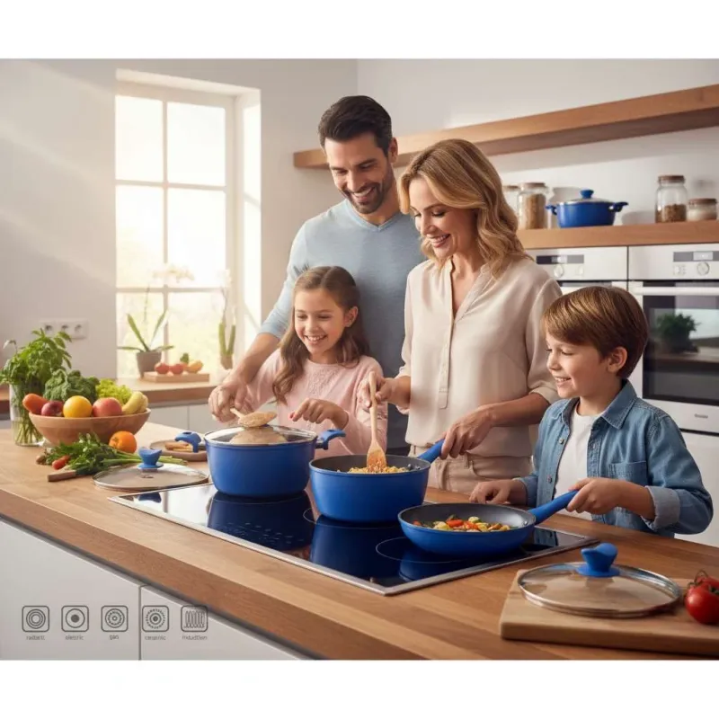 Premium 8-Piece Non-Stick Cookware Set with Glass Lids, Induction-Ready Teal - Image 5