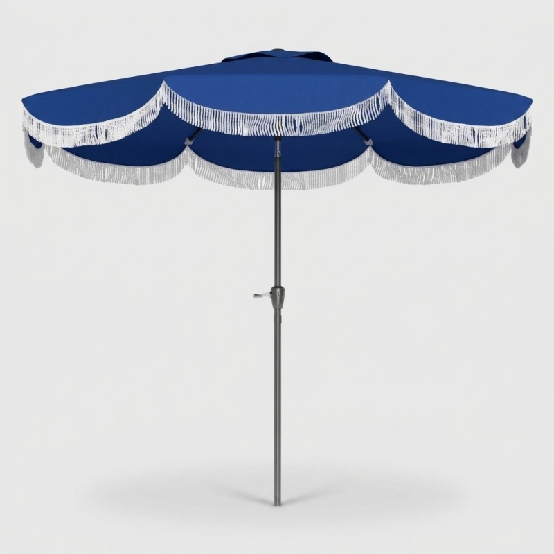 8.8FT Outdoor Patio Umbrella with Tassels, Crank & Tilt - Army Blue - Image 3
