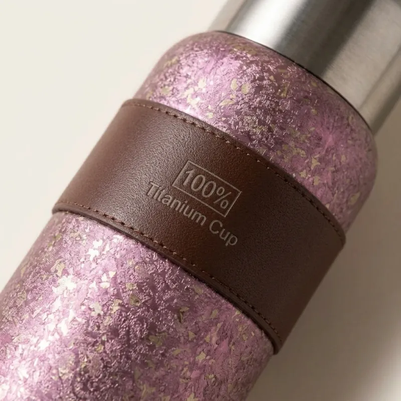 Premium 100% Pure Titanium Vacuum Insulated Bottle with Leather Grip - Image 2