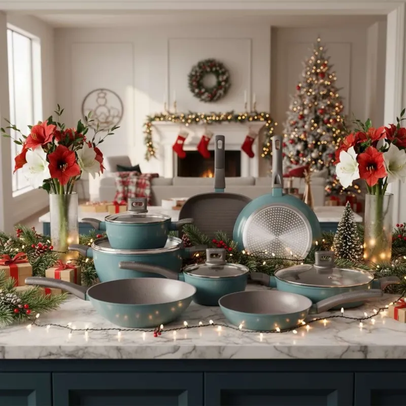 12-Piece Non-Stick Cookware Set with Glass Lids and Heat-Resistant Handles - Image 3