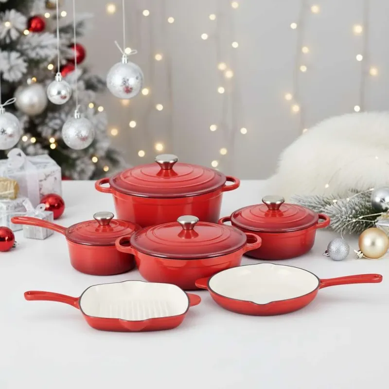 6-Piece Premium Enameled Cast Iron Cookware Set, Vibrant Red - Image 5