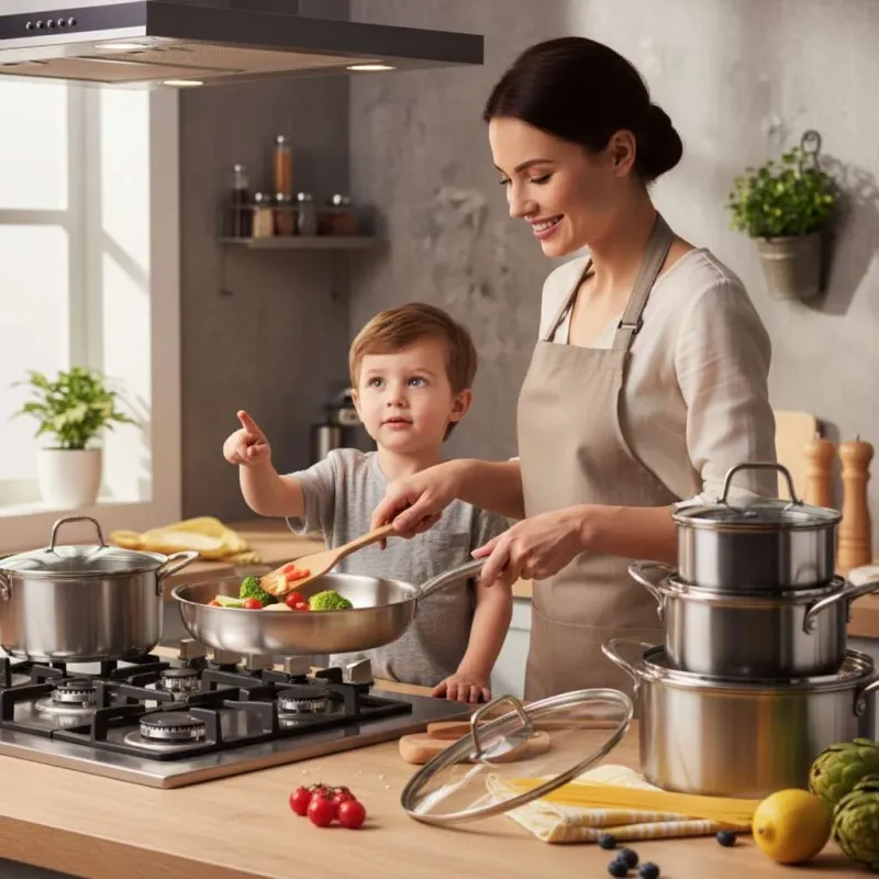 5-Piece Stainless Steel Cookware Set with Tempered Glass Lids - Image 4