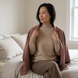 Women's 100% Cashmere Mock Neck Sweater - Light Coffee, Classic Fit thumbnail 4
