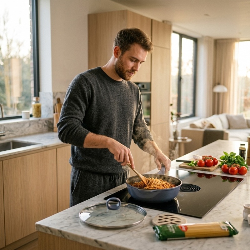 10 inch Low-Smoke Wear-Resistant Integrated Die-Cast Sauté Pan with Tempered Glass Lid, Compatible with All Stoves - Image 4