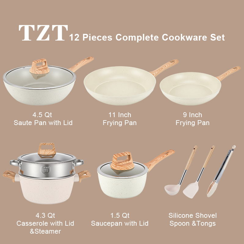 Premium 12-Pc Non-Stick Maifan Stone Cookware Set, PFOA Free, All Stoves - Image 4