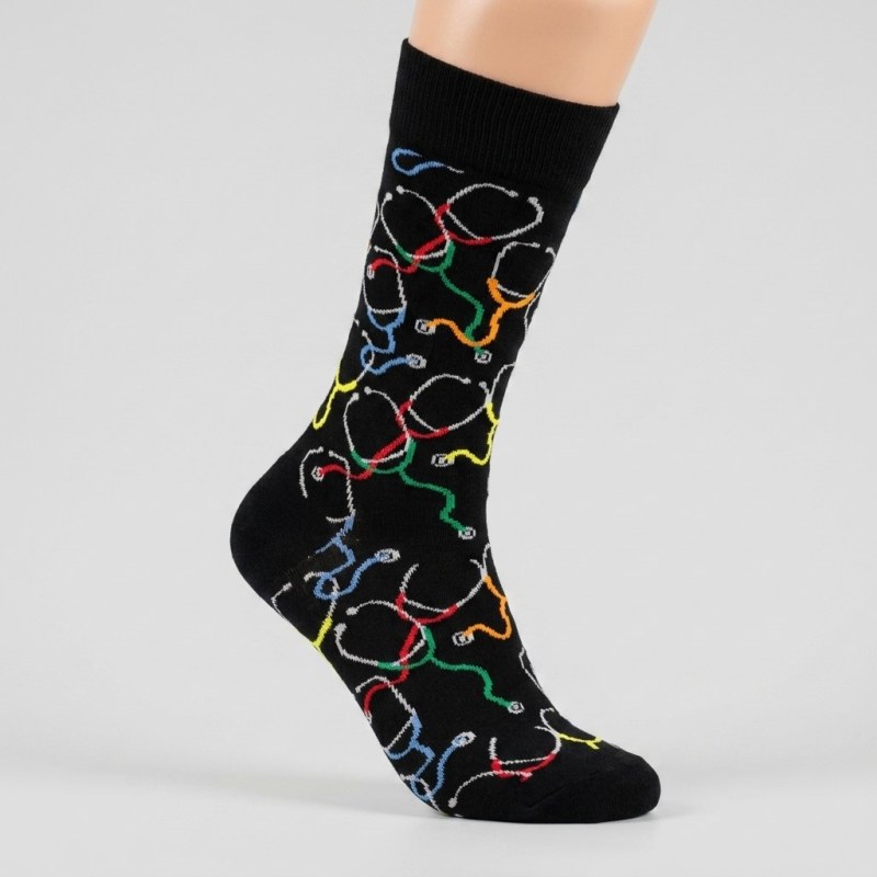 Stethoscope Pattern Personalized Crew Socks - Unisex One Size, Premium Cotton Blend - Image 1