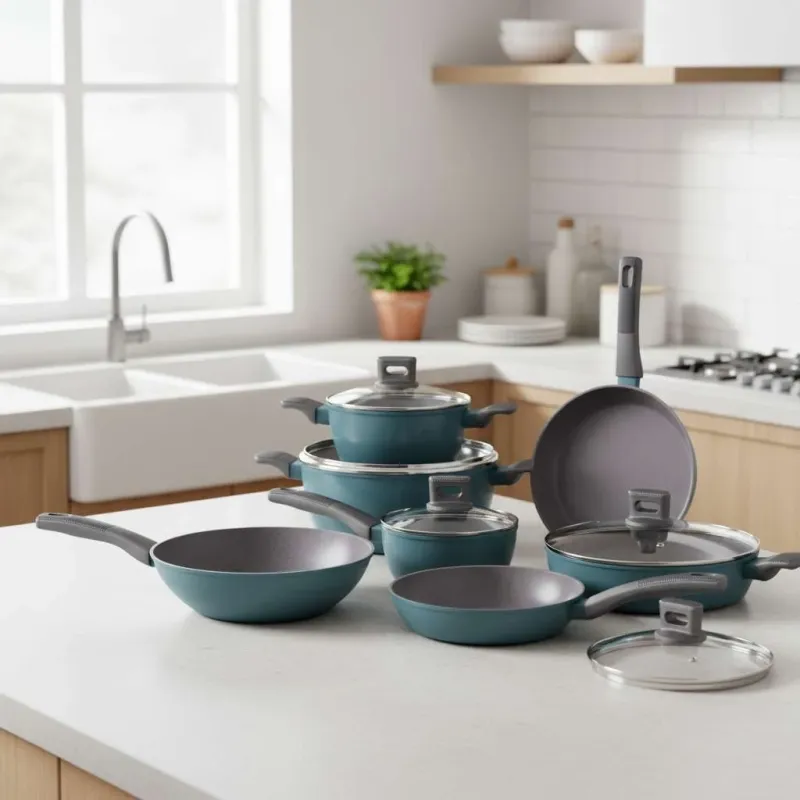 12-Piece Non-Stick Cookware Set with Glass Lids and Heat-Resistant Handles - Image 2