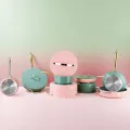 8-Piece Ceramic Non-Stick Cookware Set, Pastel Pink & Green with Gold Handles 2