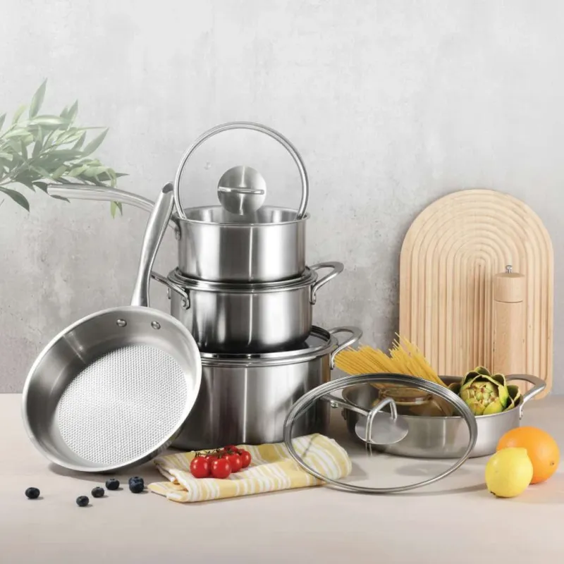 5-Piece Stainless Steel Cookware Set with Tempered Glass Lids - Image 1