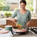 8-Piece Ceramic Non-Stick Cookware Set, Pastel Pink & Green with Gold Handles 5