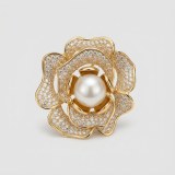 Elegant Gold Rose Pearl Brooch with Sparkling Rhinestones for Women thumbnail 1
