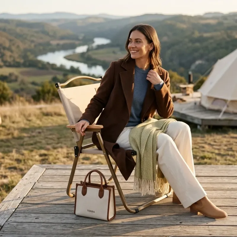 Portable Folding Camping Chair with Wood Armrests for Outdoor Use - Image 4