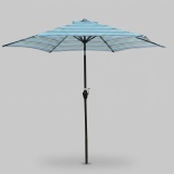 9ft Blue Striped Outdoor Umbrella with Crank Handle and Push-Button Tilt thumbnail 3