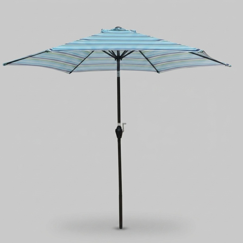 9ft Blue Striped Outdoor Umbrella with Crank Handle and Push-Button Tilt - Image 3