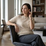 Women's 100% Pure Cashmere Short-Sleeve Top - Beige, Ultra-lightweight, Fine Texture thumbnail 2
