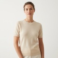 Women's 100% Pure Cashmere Short-Sleeve Top - Beige, Ultra-lightweight, Fine Texture 1