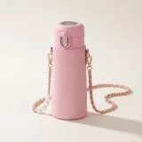 Smart Stainless Steel Vacuum Flask with Quilted Leather Sleeve and Chain thumbnail 2