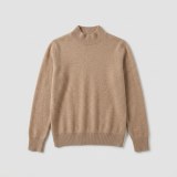 Women's 100% Cashmere Mock Neck Sweater - Light Coffee, Classic Fit thumbnail 6