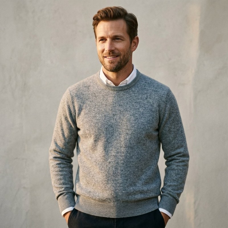 Men's Classic 100% Pure Cashmere Crew Neck Sweater - Image 1