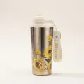 Titanium Insulated Travel Mug with Floral Art and Carrying Strap 1