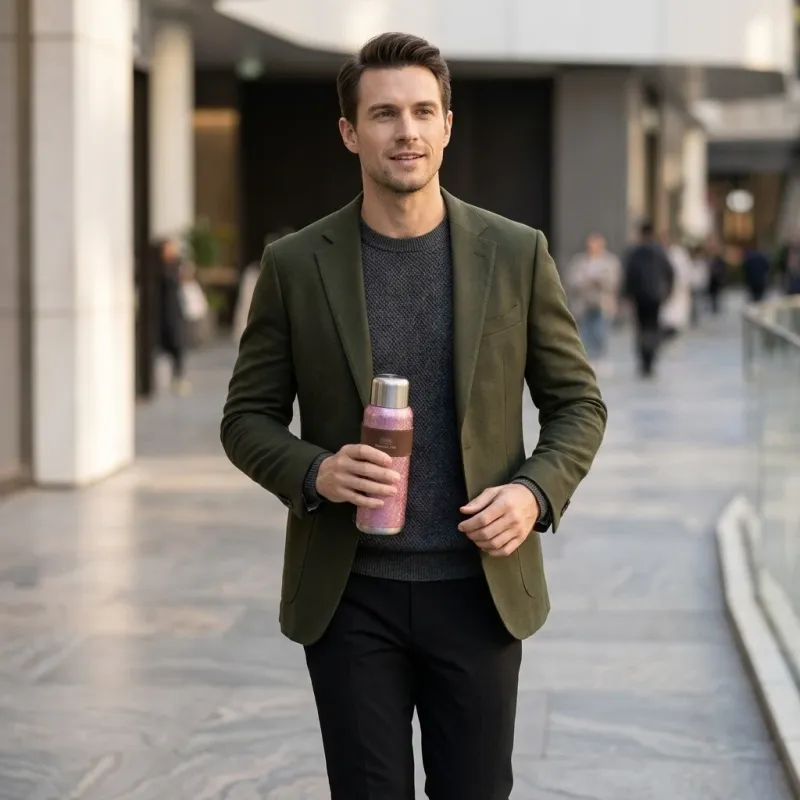 Premium 100% Pure Titanium Vacuum Insulated Bottle with Leather Grip - Image 4