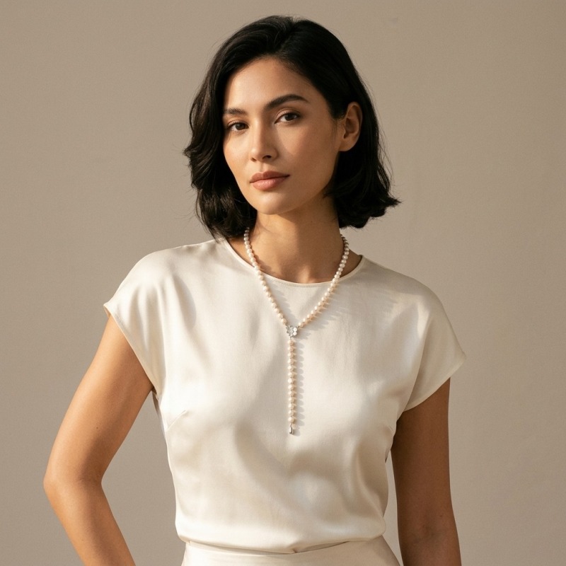 Baroque Irregular Pearl Necklace 8.18-8.10mm, 26in+2.5in, 60 Natural Baroque Pearls, Y-Chain - Image 2