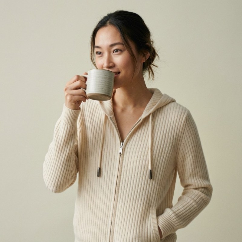 Women's 100% Pure Cashmere Hooded Zip Cardigan - Image 1