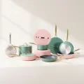 8-Piece Ceramic Non-Stick Cookware Set, Pastel Pink & Green with Gold Handles 1