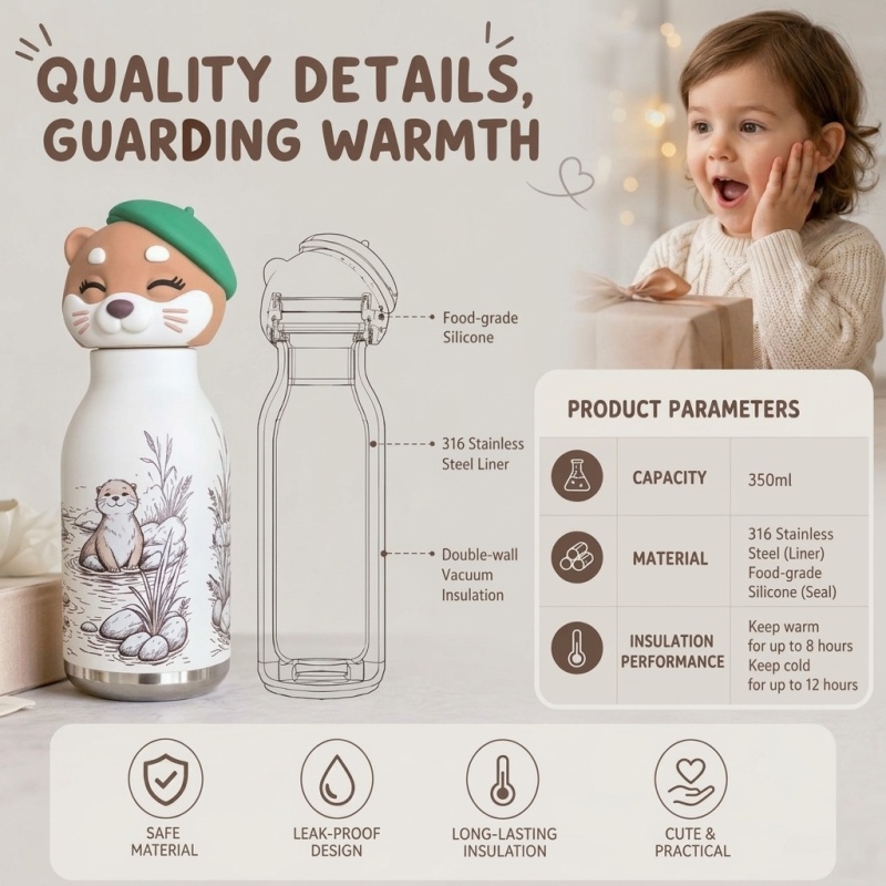 OtterSip Thermal Silicone Lid Insulated Bottle (Brown) - Stainless Steel Vacuum Flask 450ml/16 oz - Image 6