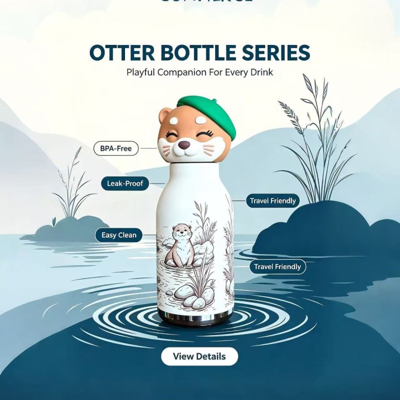 OtterSip Thermal Silicone Lid Insulated Bottle (White) - Stainless Steel Vacuum Flask 450ml/16 oz - Image 7
