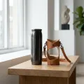 390ml Stainless Steel Insulated Water Bottle with Leather Case and Strap 3