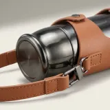 390ml Stainless Steel Insulated Water Bottle with Leather Case and Strap thumbnail 2