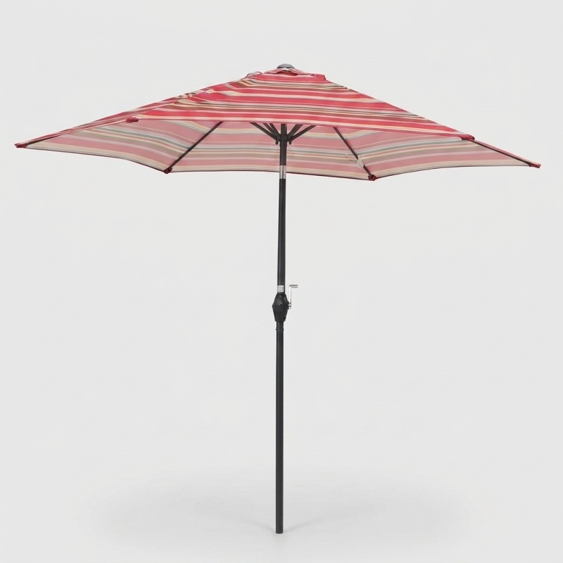9FT Patio Umbrella with Crank Handle and Push-Button Tilt, Red Striped - Image 3