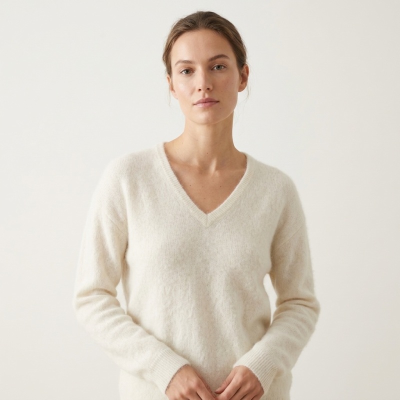 Women's High-End Brushed V-Neck Pure Cashmere Sweater - Image 1
