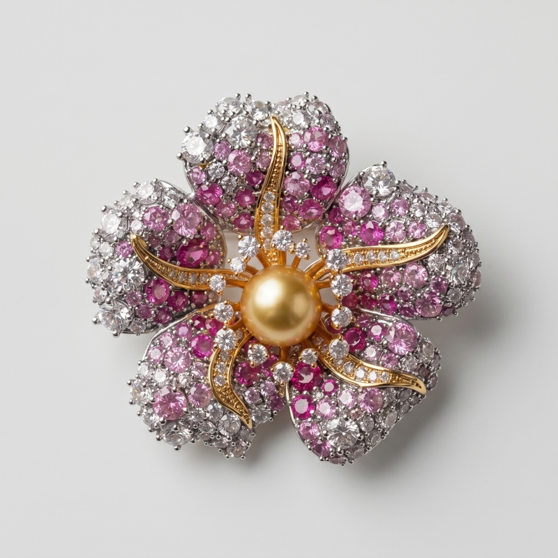 Hibiscus Petal Golden Pearl Brooch 10.18mm - Image 1