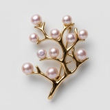 Golden Coral Branch Pearl Brooch 4.65-5.10mm, 14K Gold Plated thumbnail 1