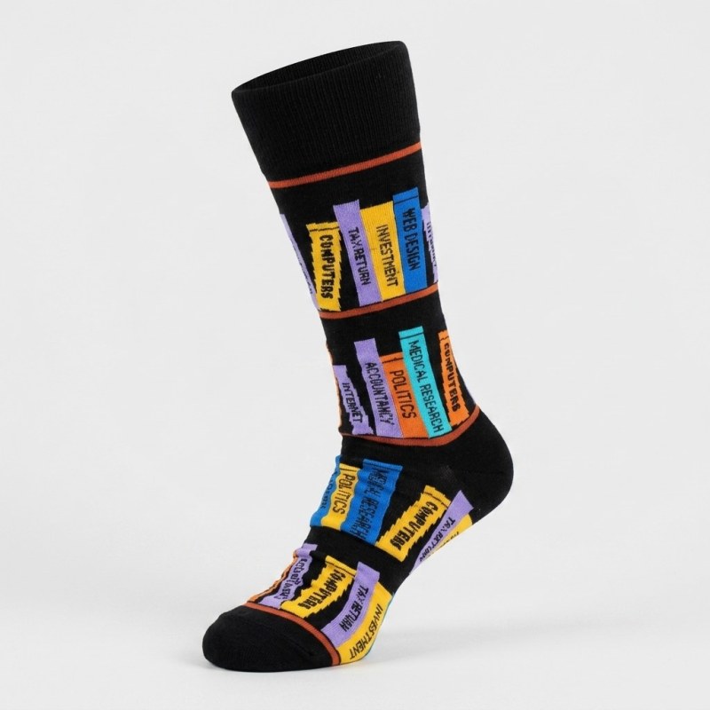 Creative Bookshelf Pattern Crew Socks - Unisex One Size, Premium Cotton Blend - Image 1