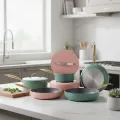 8-Piece Ceramic Non-Stick Cookware Set, Pastel Pink & Green with Gold Handles 3