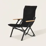 Premium High-Back Folding Camping Chair with Wood Armrests - Black thumbnail 1
