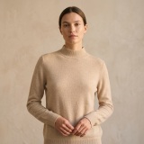 Women's 100% Cashmere Mock Neck Sweater - Light Coffee, Classic Fit thumbnail 1