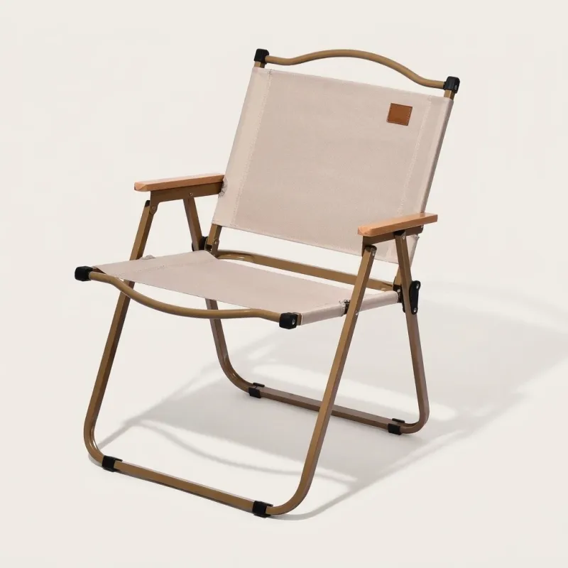 Portable Folding Camping Chair with Wood Armrests for Outdoor Use - Image 1