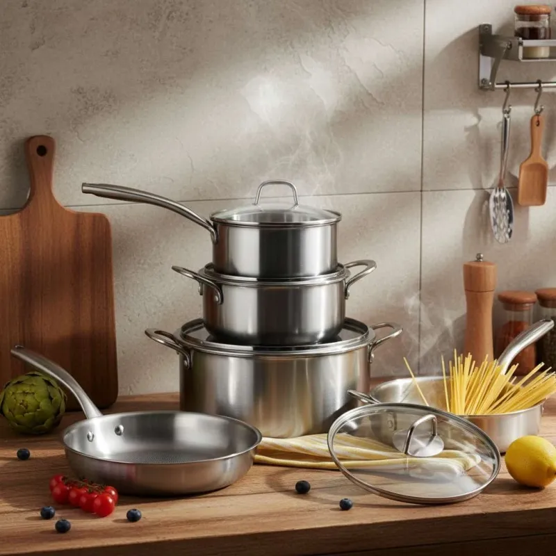 5-Piece Stainless Steel Cookware Set with Tempered Glass Lids - Image 2