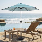 9ft Blue Striped Outdoor Umbrella with Crank Handle and Push-Button Tilt thumbnail 2