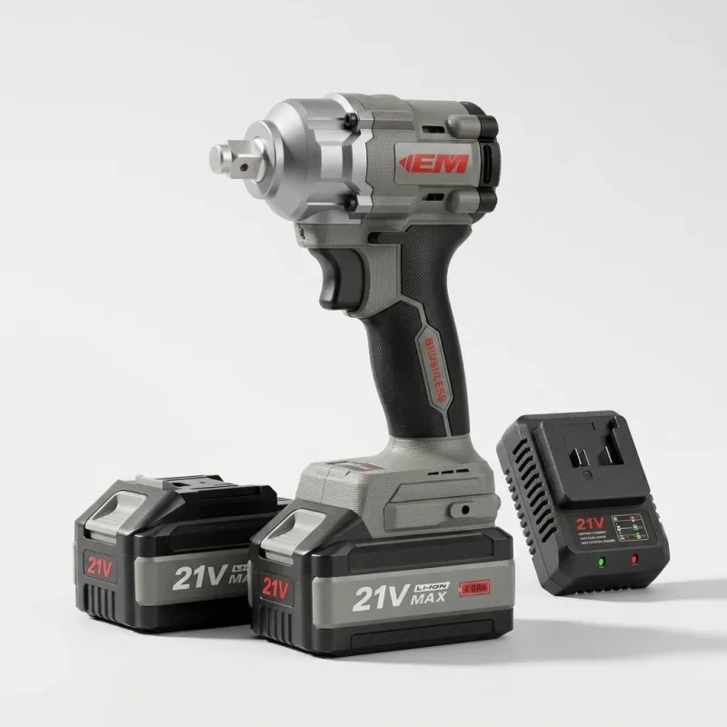 21V Cordless Brushless Impact Wrench, 500Nm Torque with Dual 4.0Ah Batteries - Image 1
