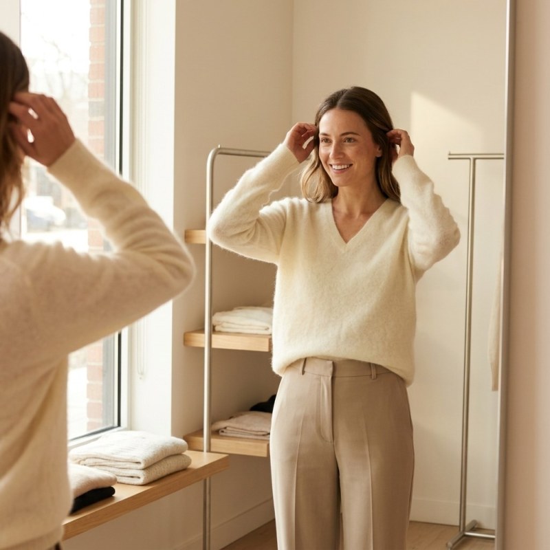 Women's High-End Brushed V-Neck Pure Cashmere Sweater - Image 4