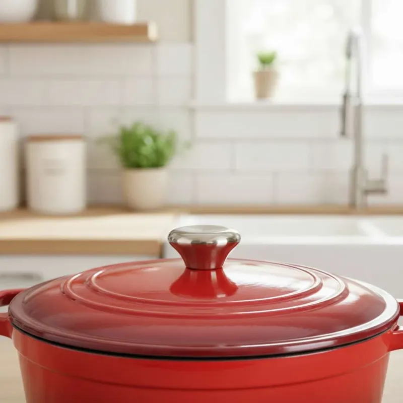 6-Piece Premium Enameled Cast Iron Cookware Set, Vibrant Red - Image 3