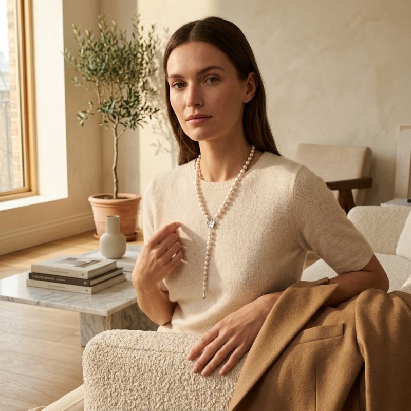Baroque Irregular Pearl Necklace 8.18-8.10mm, 26in+2.5in, 60 Natural Baroque Pearls, Y-Chain - Image 5