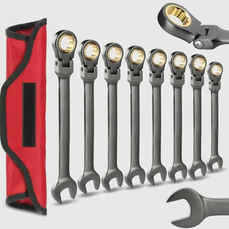 WORKPRO 8-Piece Flex-Head Ratcheting Wrench Set, SAE Sizes with Storage Pouch - Image 1