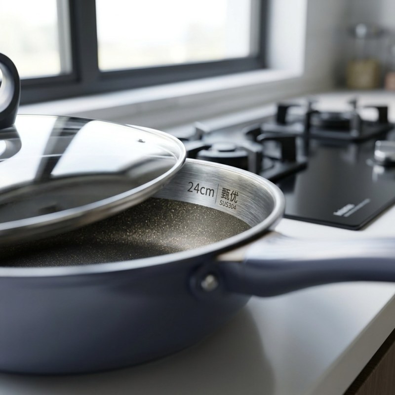 10 inch Low-Smoke Wear-Resistant Integrated Die-Cast Sauté Pan with Tempered Glass Lid, Compatible with All Stoves - Image 5