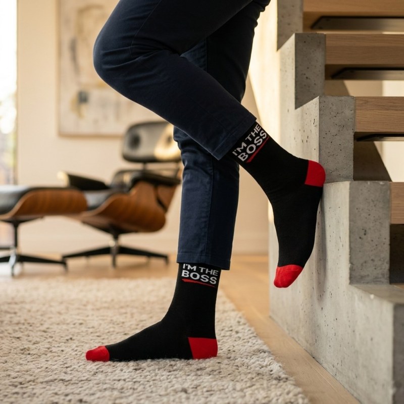 "I'm the Boss" Novelty Crew Socks - Unisex One Size, Premium Cotton Blend - Image 2